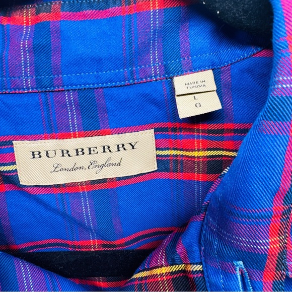 BURBERRY Chester bright Blue and Red Plaid Men's Shirt size L - Picture 3 of 12